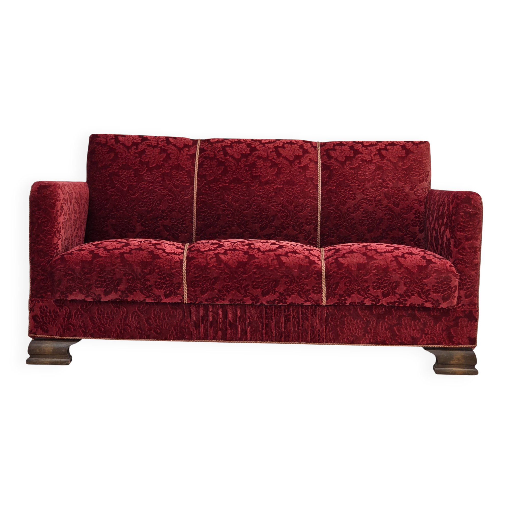 1950s, Danish 3-seater sofa, furniture velour, oak wood.