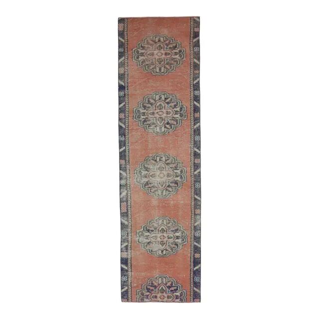 Vintage Turkish Oushak handmade cotton orange wool runner 73x273