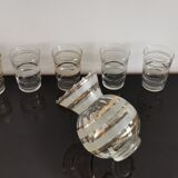 Set of 5 glasses and small pichet in granite gilded border