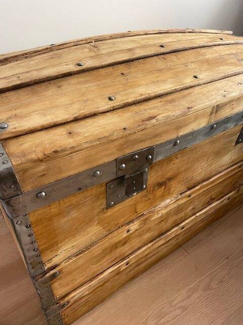 Vintage wooden toy chest trunk
