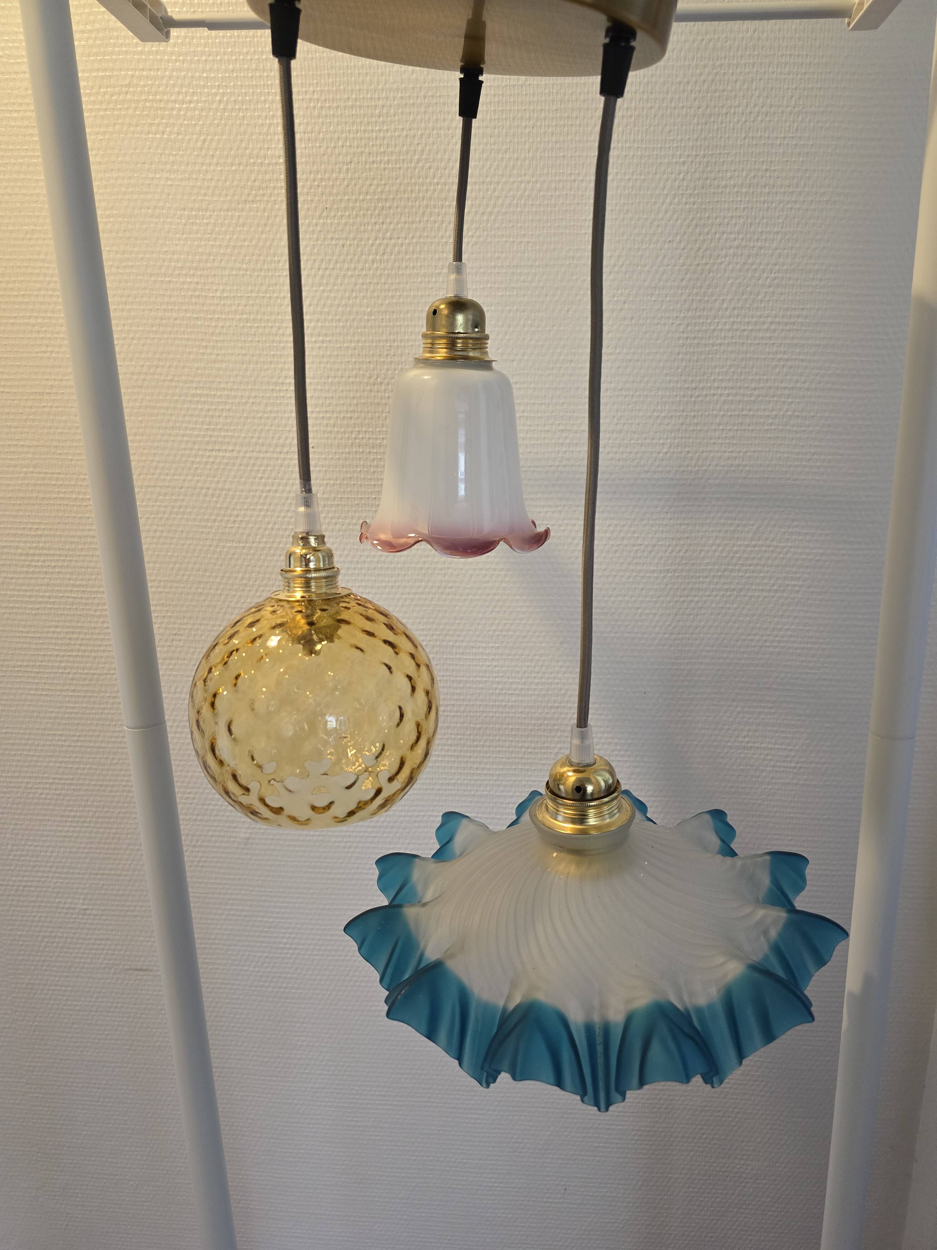 Suspension 3 globes en verre et 3 couleurs