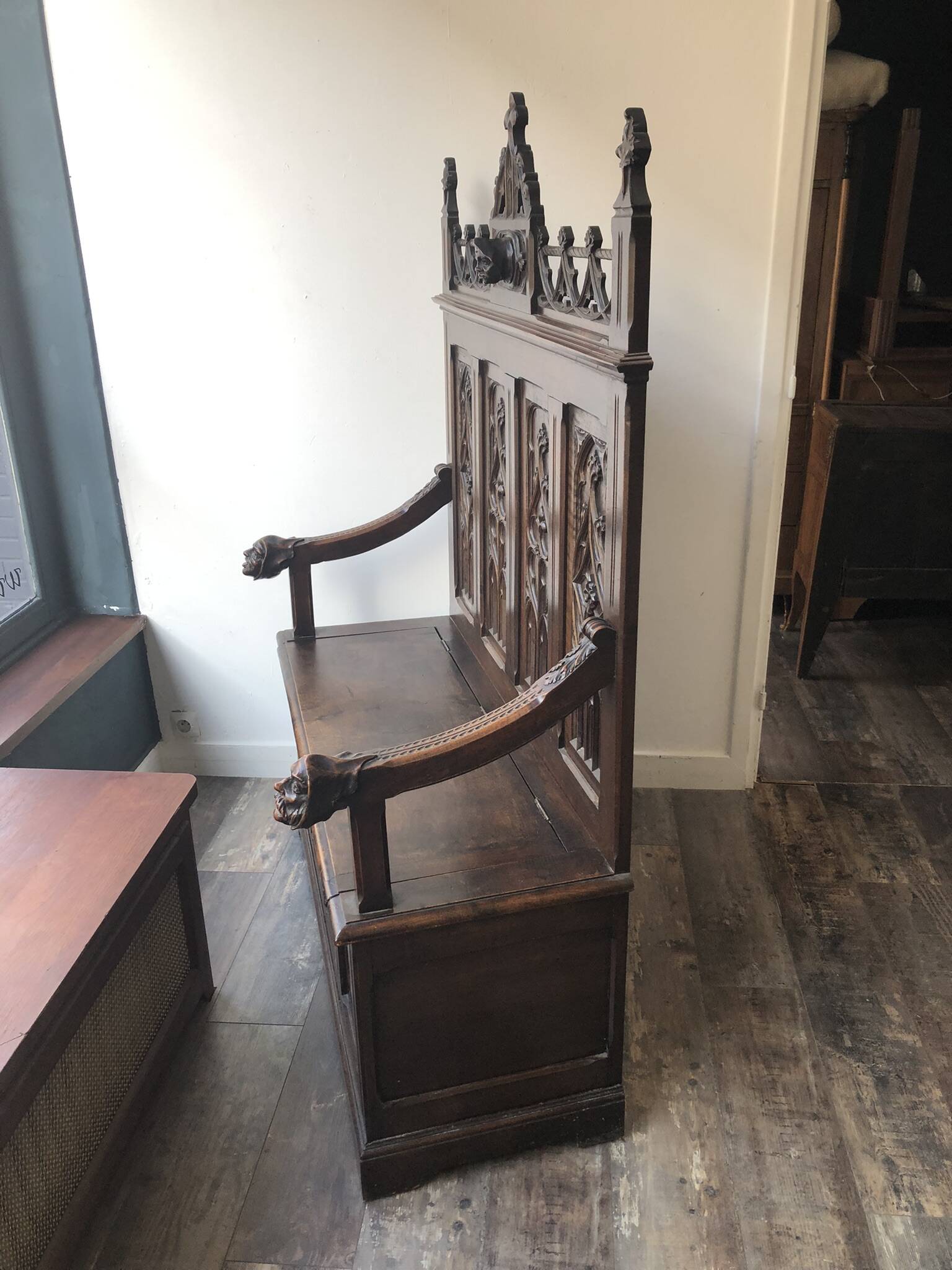 Neo-Gothic Chest Bench XIXth stamped A.Vallot Paris