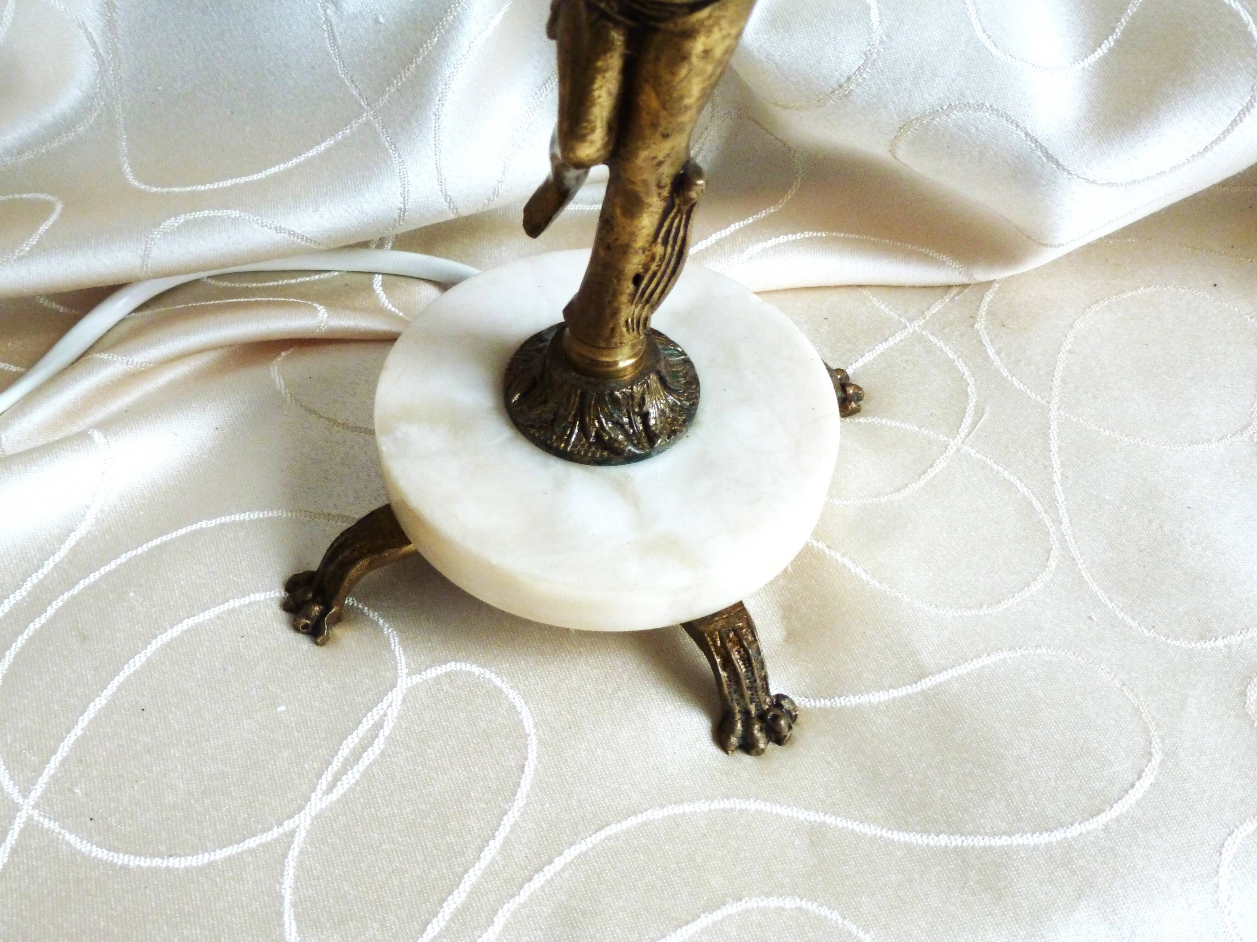 Alabaster and brass lamp, home decor light fixture with alabaster shade.