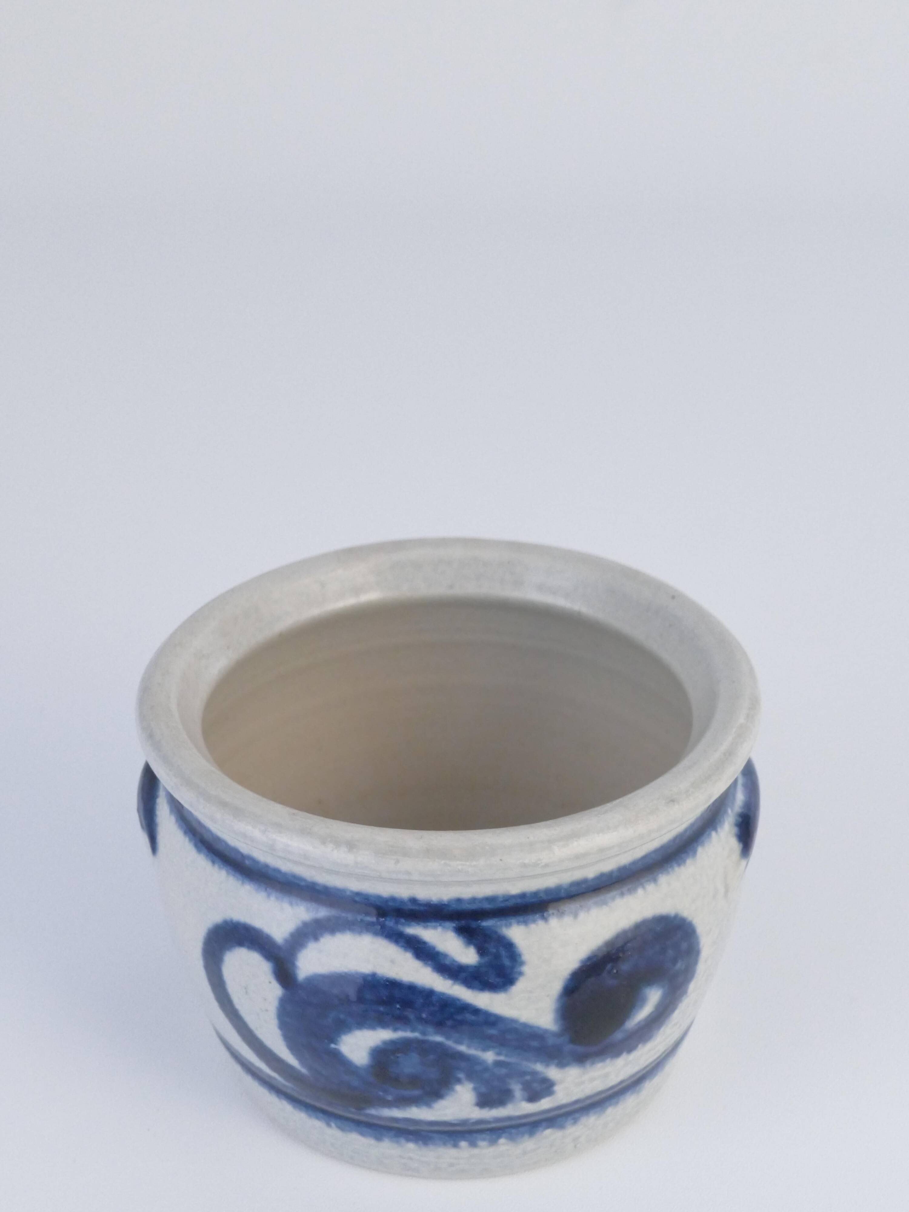 Stoneware Jars with Cobalt Blue Floral Motif from Westerwald, Germany, Set of 3