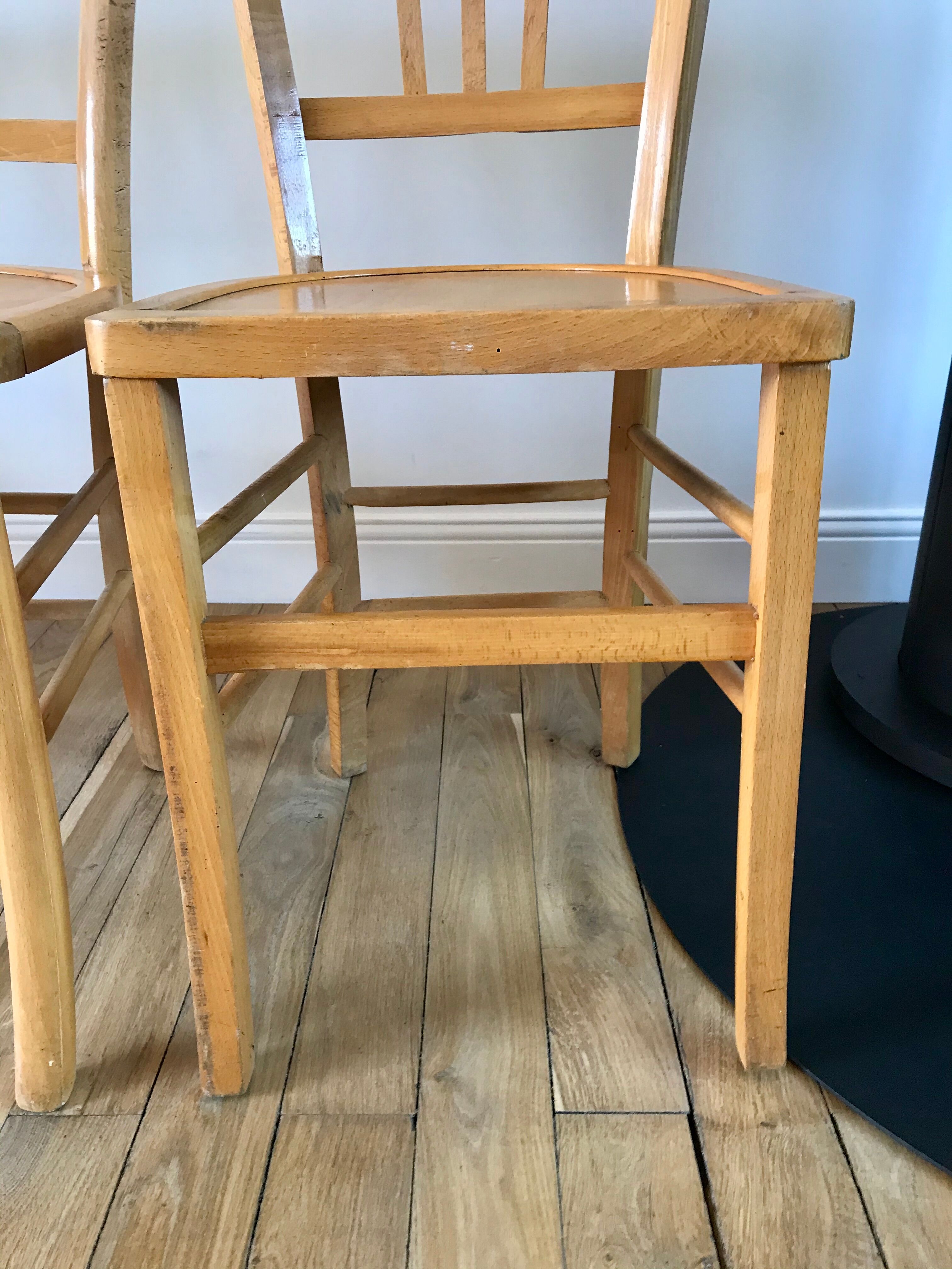 Set of 5 Luterma light blond wood bistro chairs from the 50s