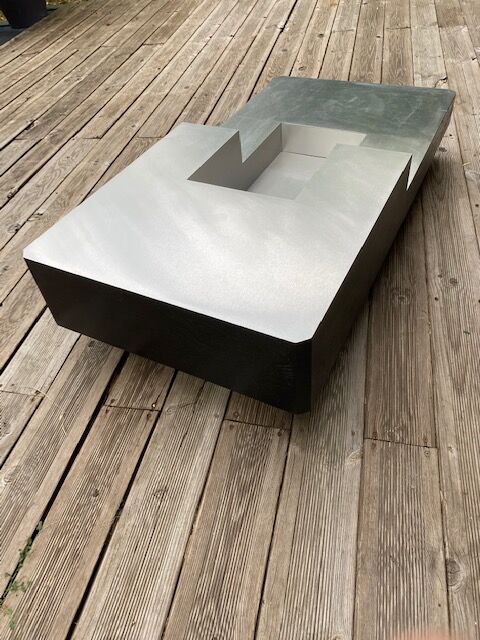 Table basse frêne et alu brossé design 1970
