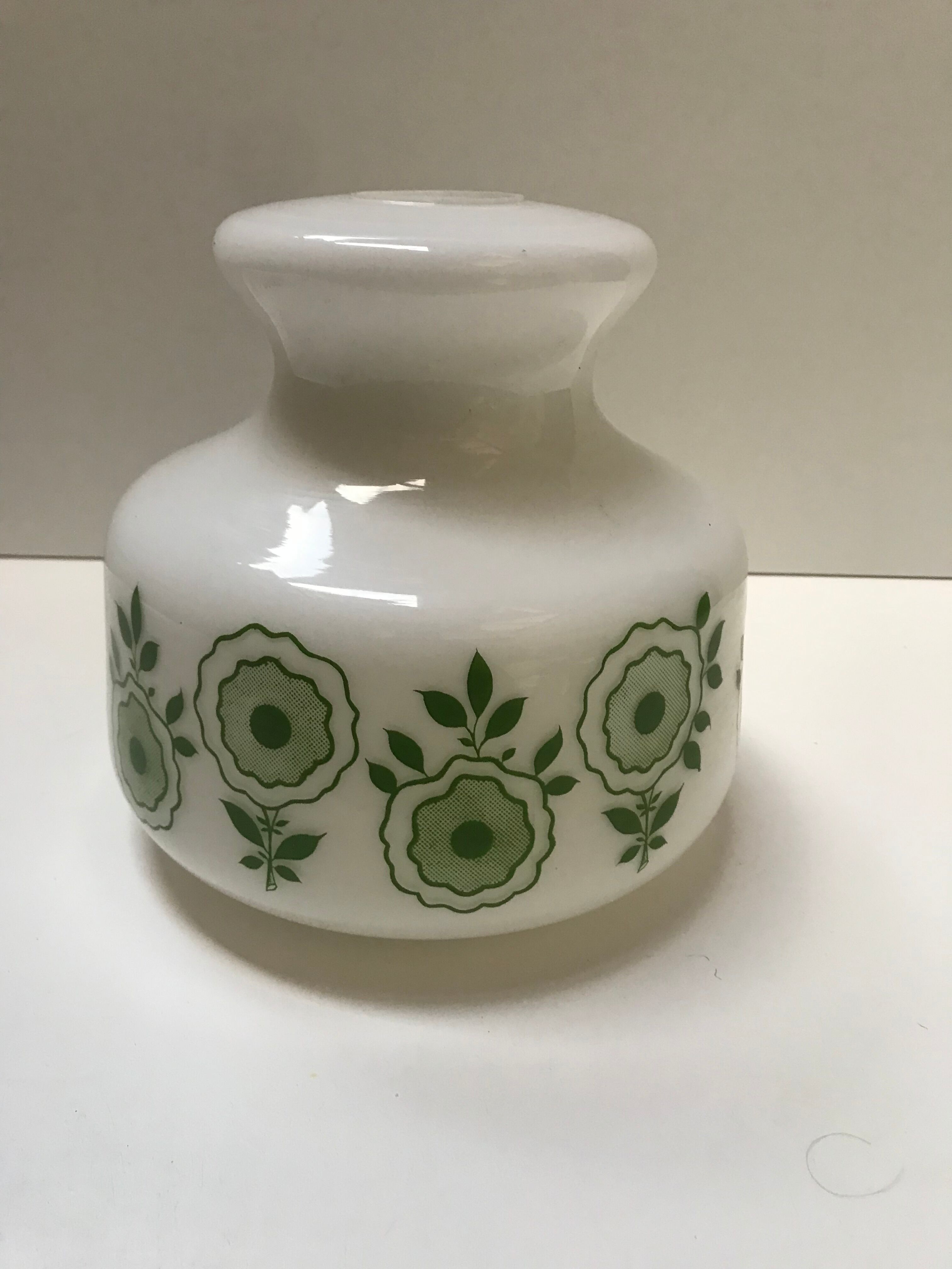 White opaline with green flower patterns