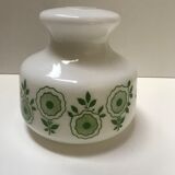 Opaline blanche à motifs fleurs vertes