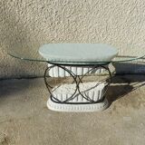 Greek column console in forge iron and glass