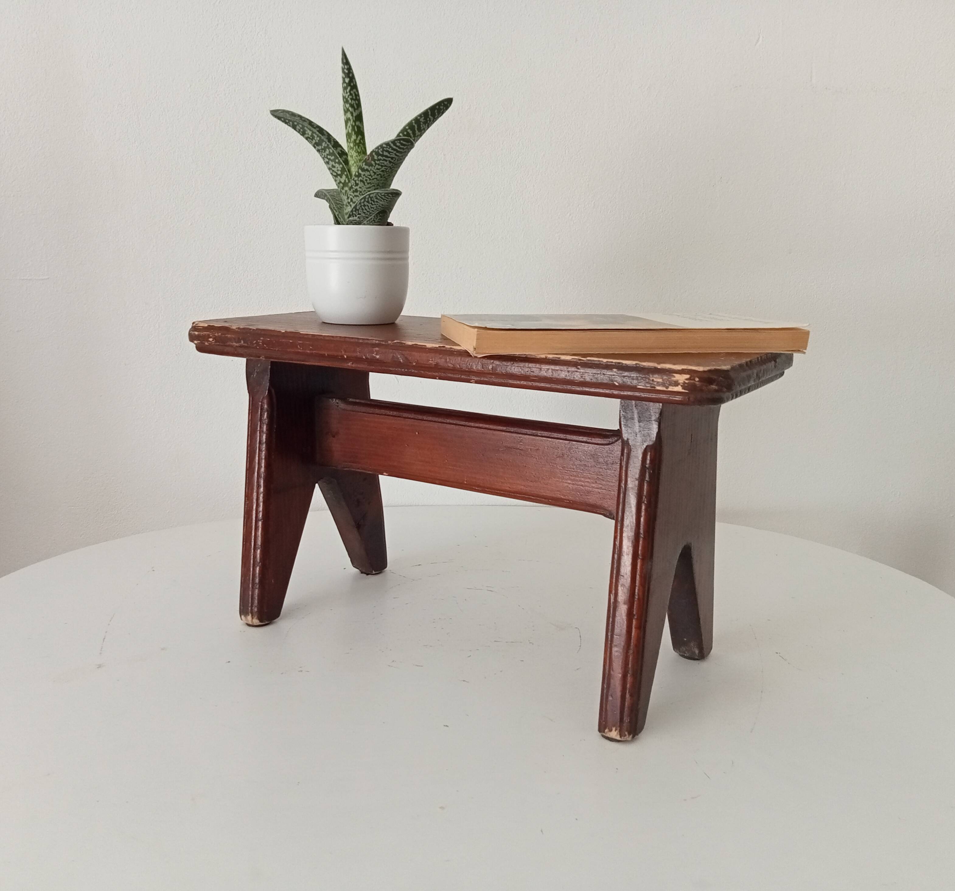 Vintage wooden plant stand stool