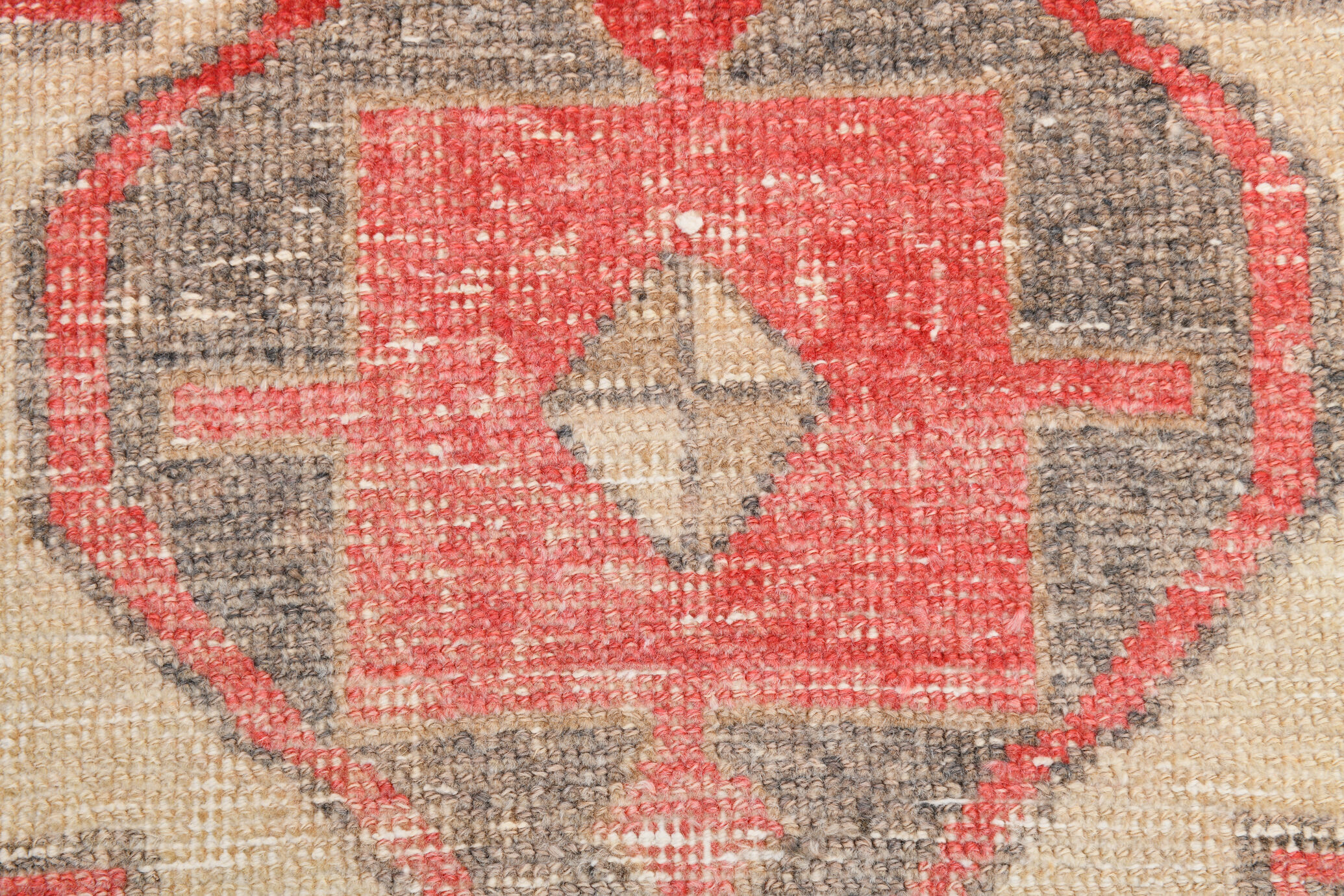 Red & beige vintage runner rug
