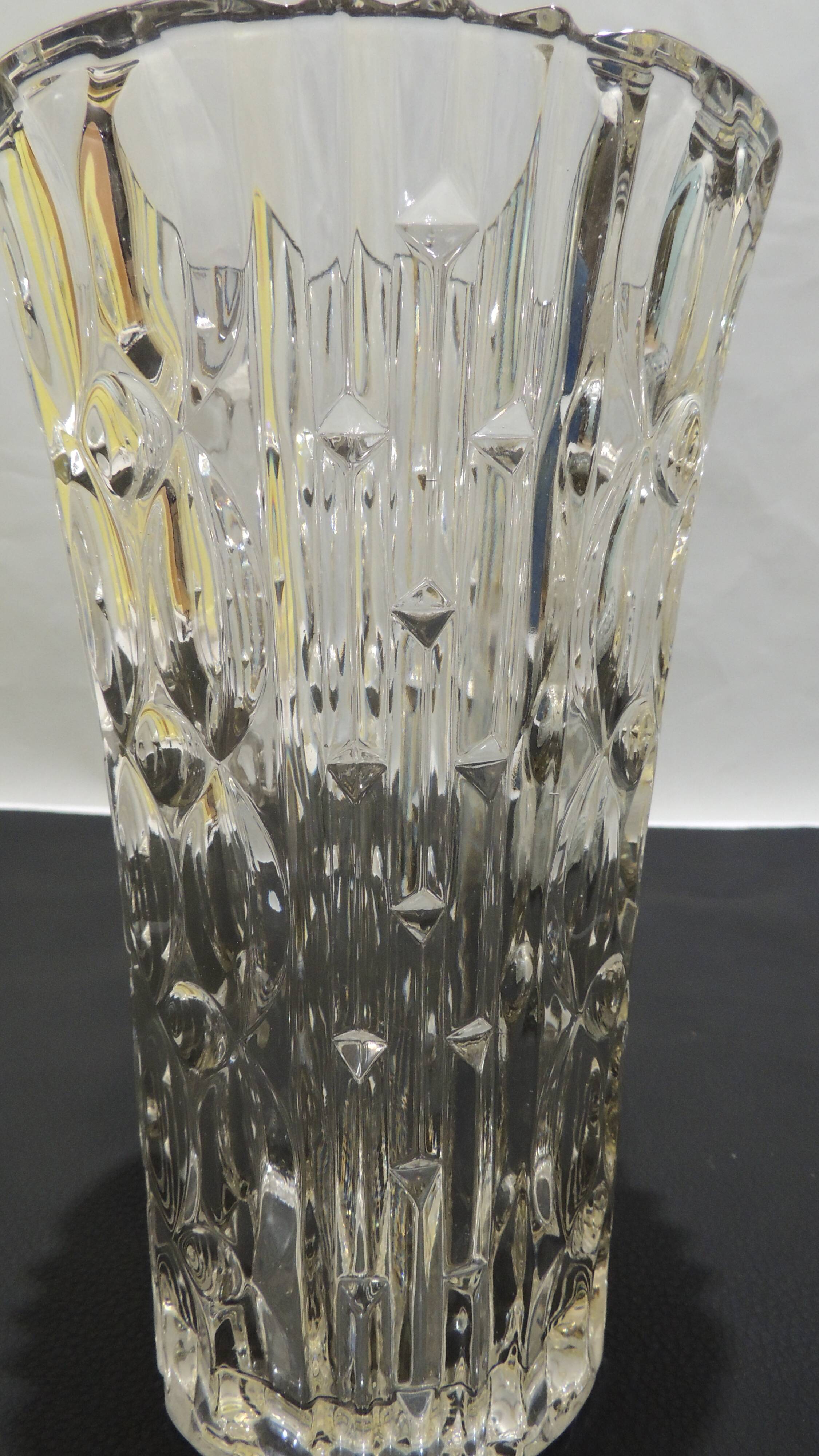 Pair of large vintage cut crystal vases – Geometric, heavy design