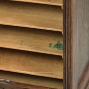English antique archive cabinet with oak roll-up door from the 20th century
