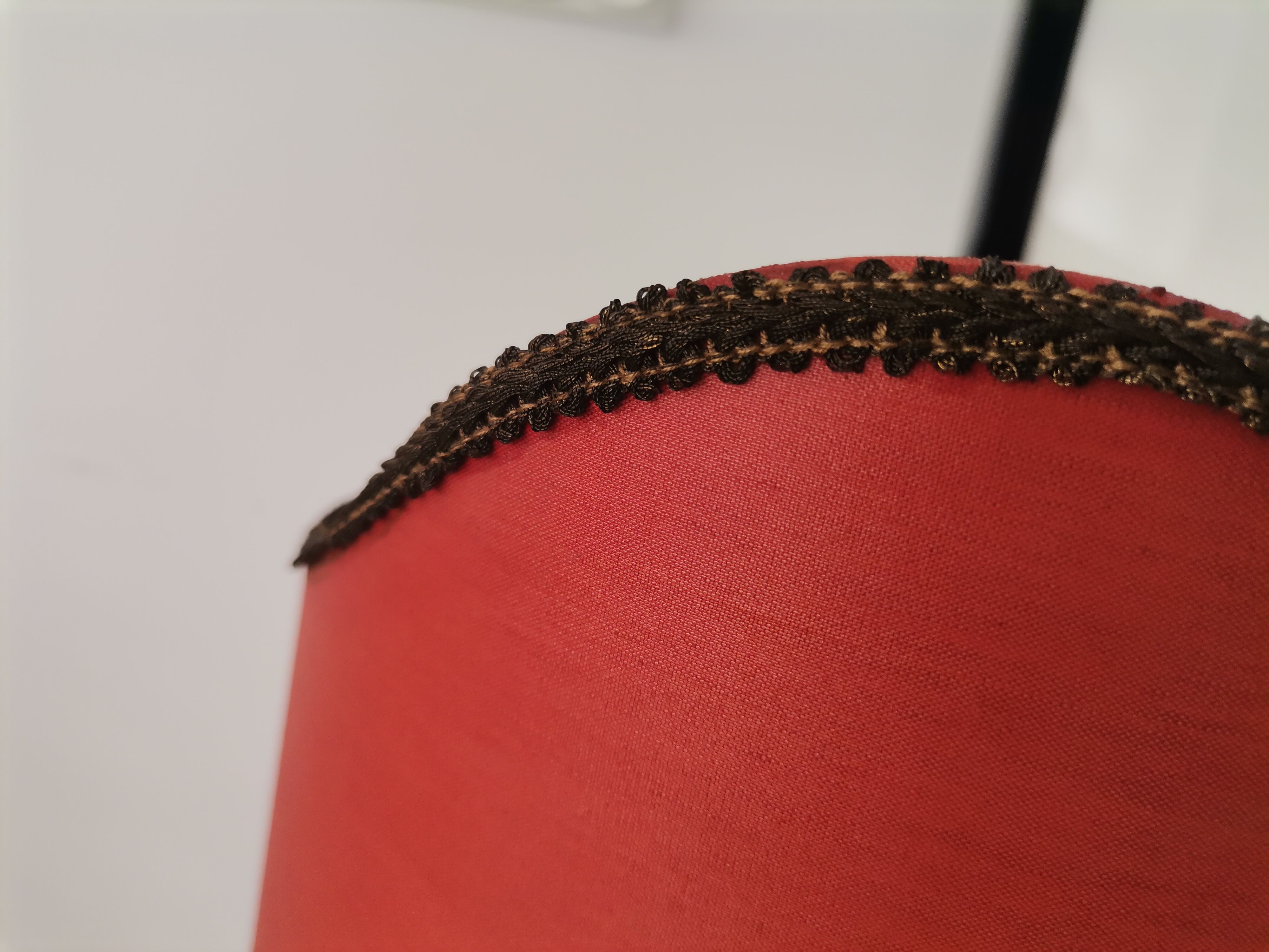 French Art Nouveau Crystal Red Silk Half Shade Table Lamp, 1940s