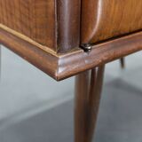 Pair of mid-century Italian walnut nightstands with glass top, 1950s