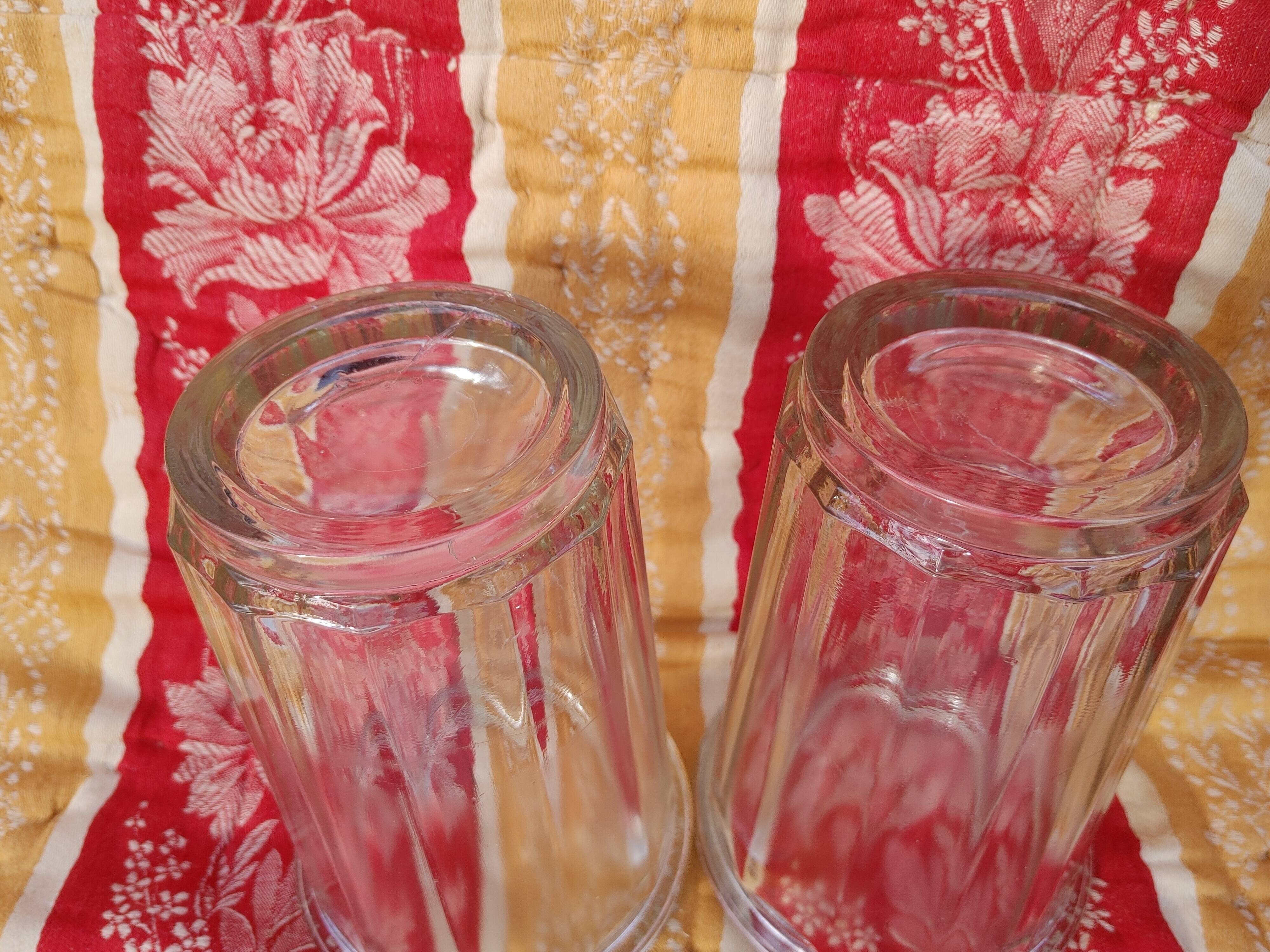 2 antique glass jam jars with ribs