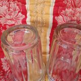 2 antique glass jam jars with ribs