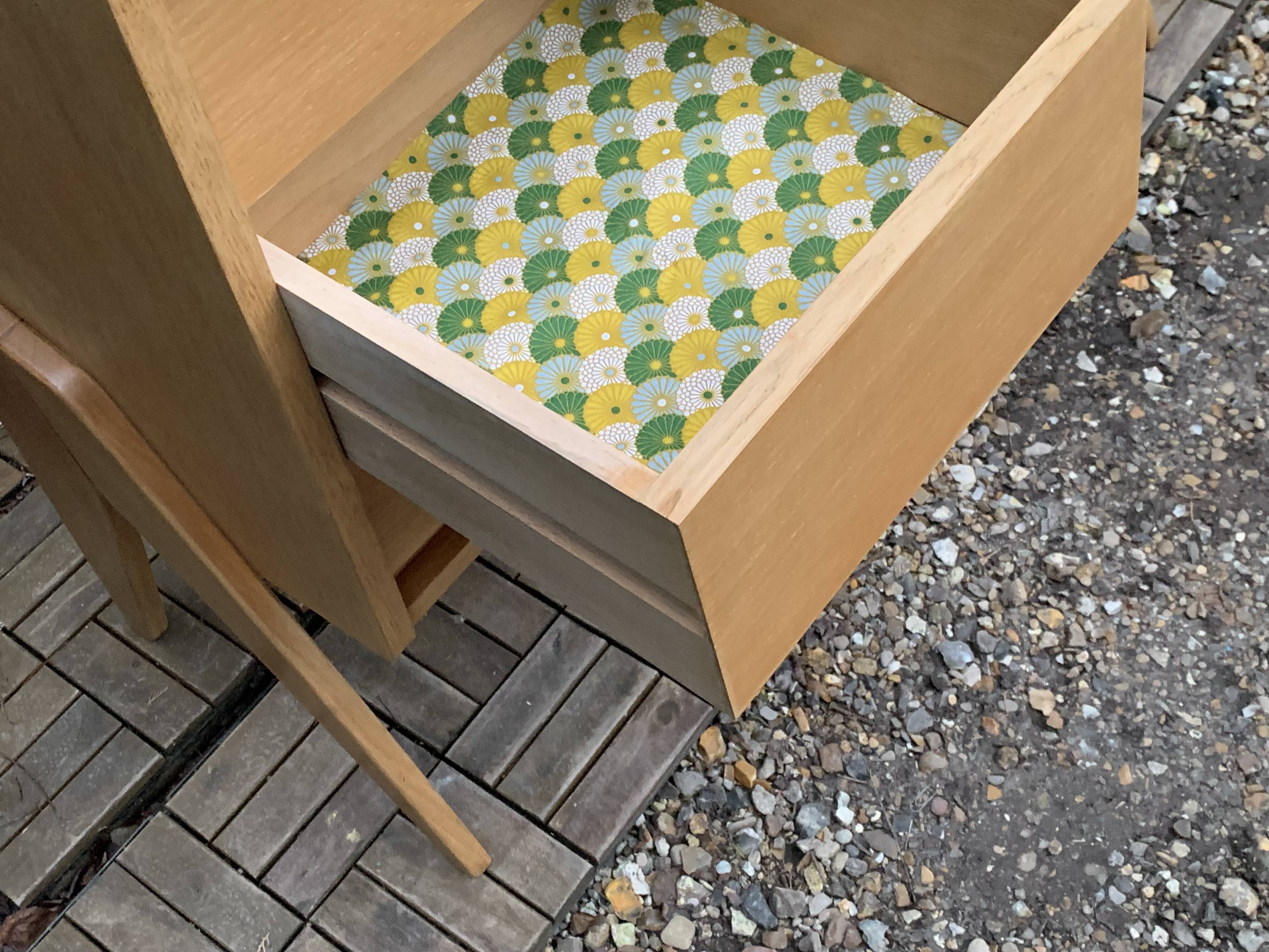 Vintage chest of drawers with compass legs, light oak, 1960s