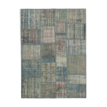 Handwoven turkish contemporary 175 cm x 242 cm blue patchwork carpet