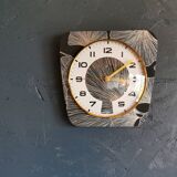Vintage silent wall pendulum clock 60s trapeze "Gingko black gold"