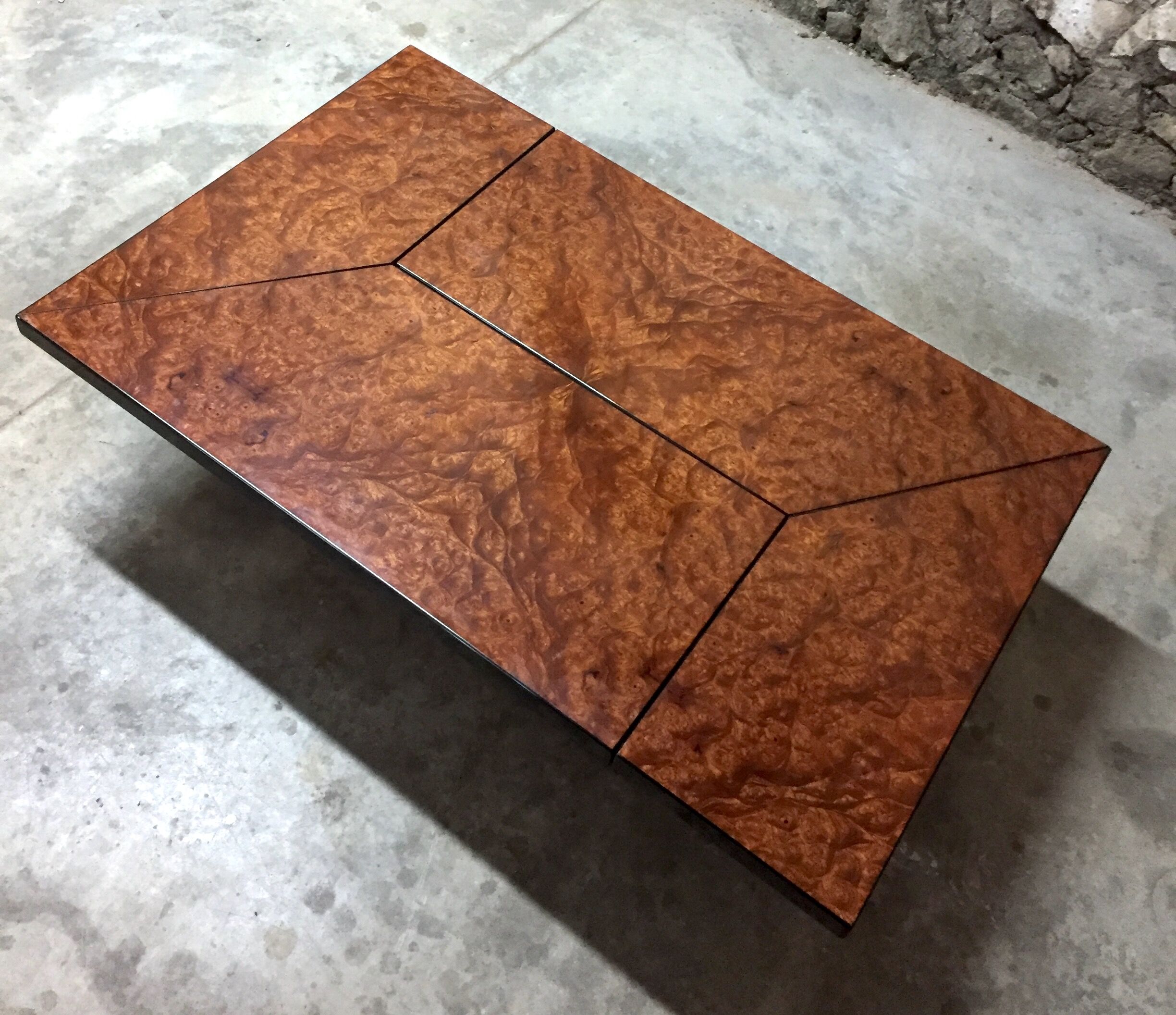 Table in elm magnifying glass by Paul Michel, 1970 Roche Bobois