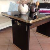 Table basse avec plateau en verre noir relevable et rallonges années 40-50