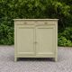 Renovated old Parisian buffet – Clay Green Envie & wooden top – 99 cm