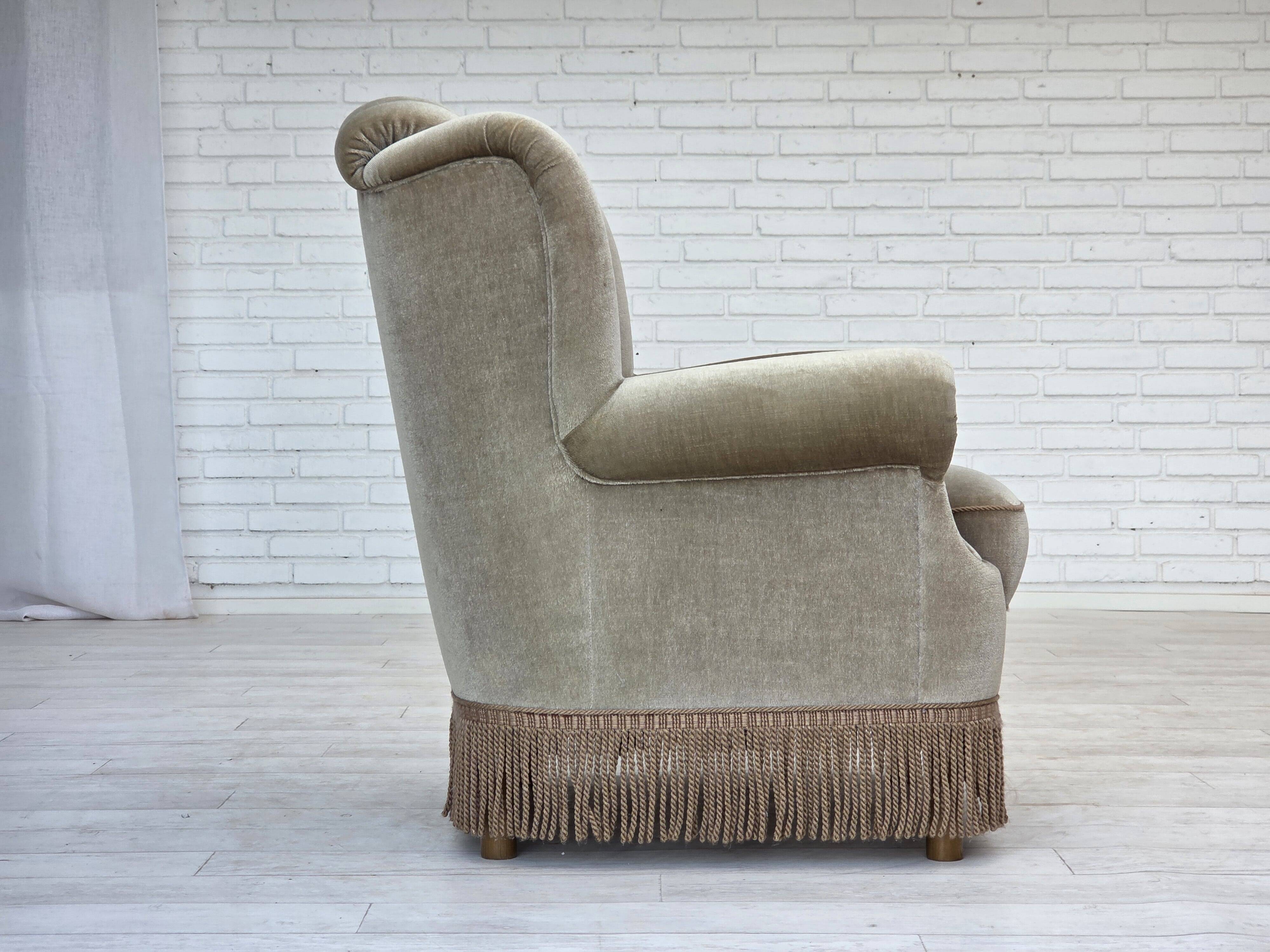 1970s, Danish armchair, original condition, furniture velour, beech wood.