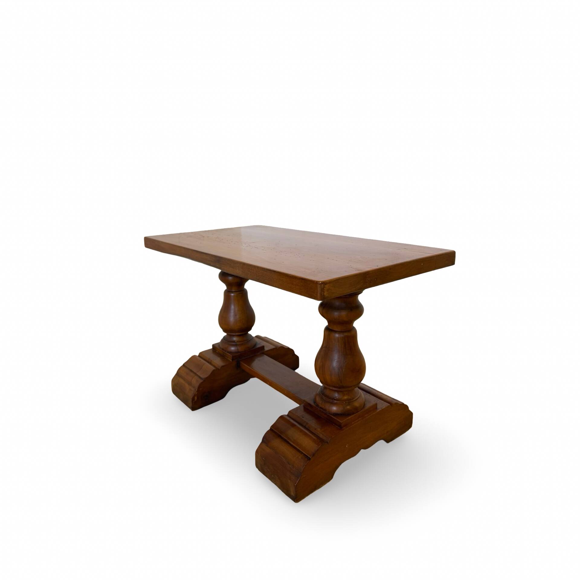 A small, rustic walnut wooden table, crafted from solid walnut wood, 1