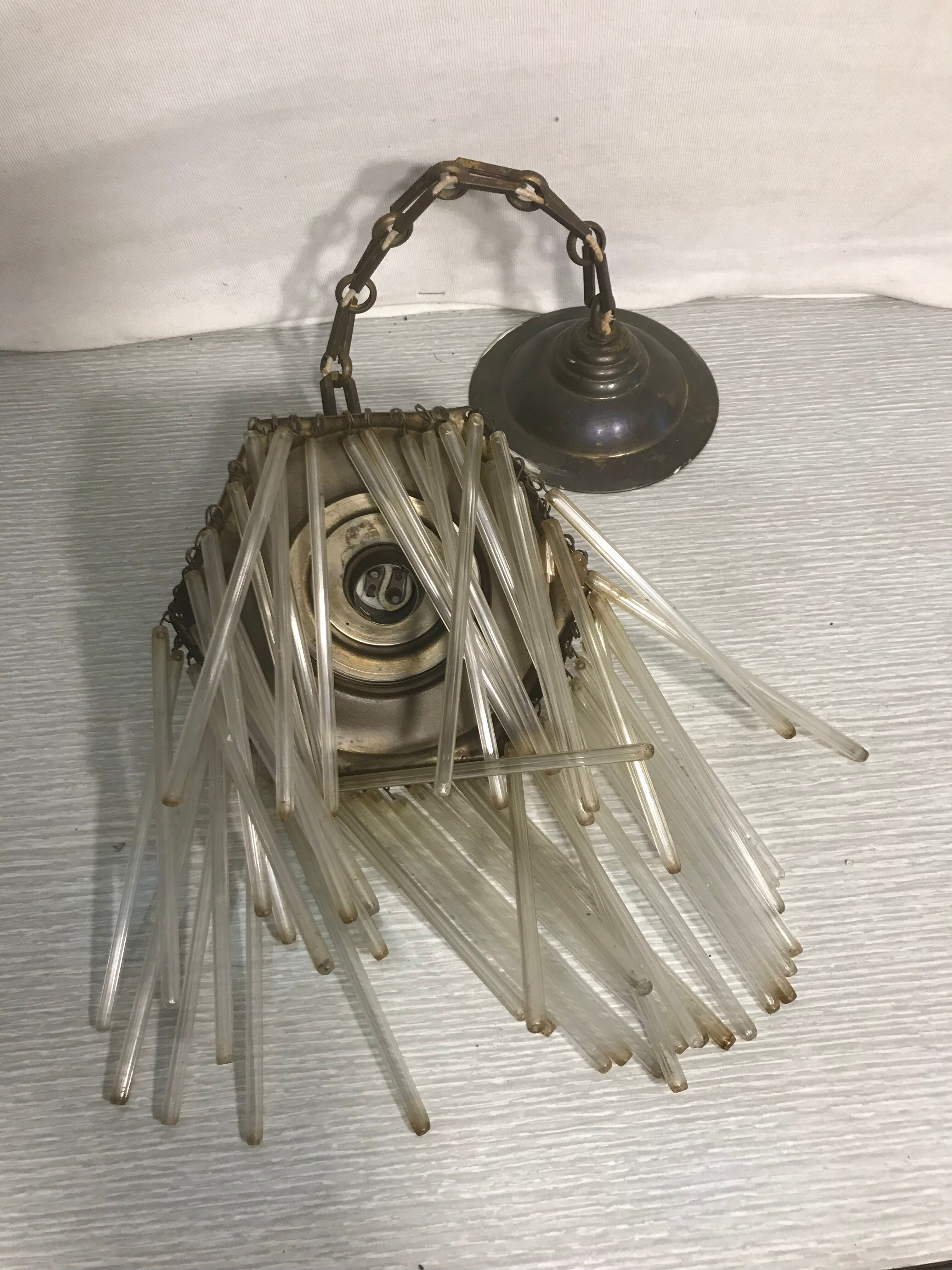 Old brass hanging cylindrical vintage glass pampilles