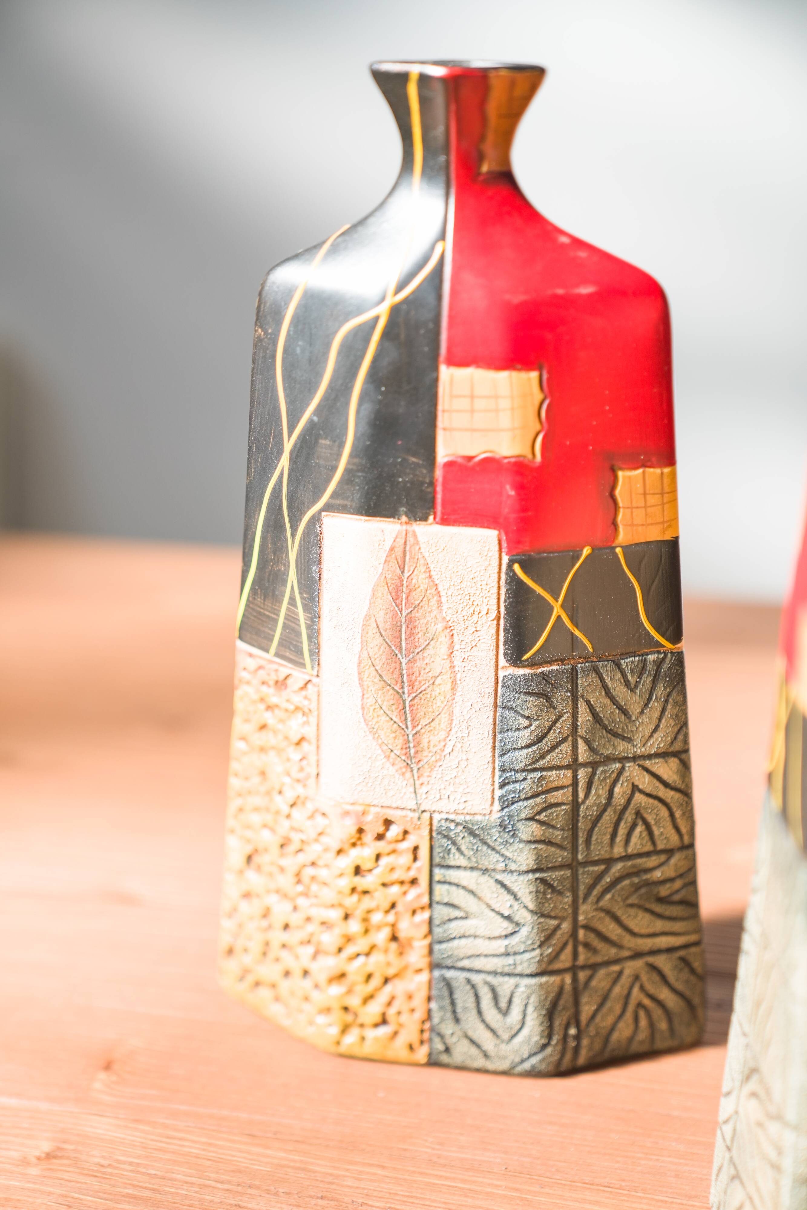 Pair of 1980s-90s Terracotta Vases – Geometric and Textured Design