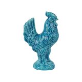 Vintage Chinese Glazed Ceramic Turquoise Rooster Chicken Statue Sculpture