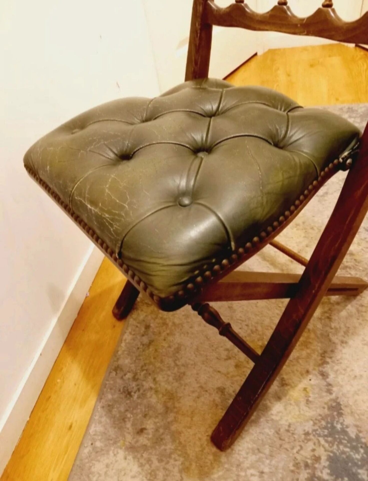 English folding chair - Vintage in wood and leather