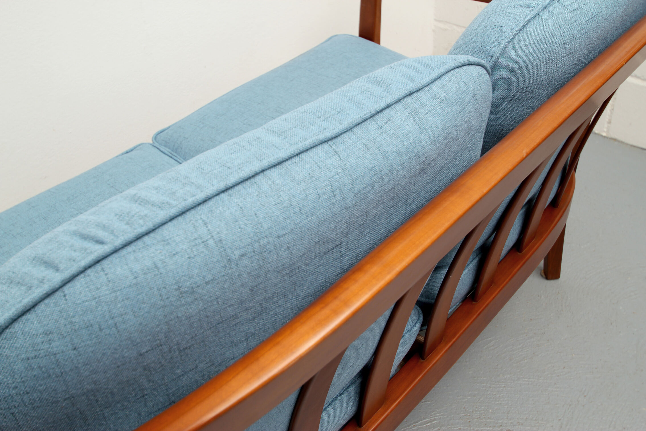 1960s 2-seater sofa in cherrywood middle blue, Wilhelm Knoll