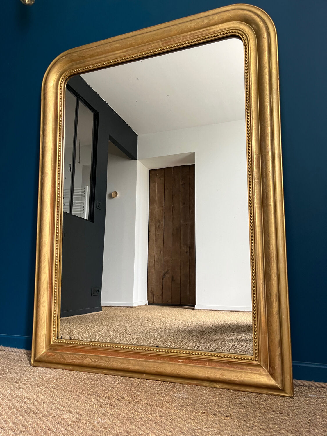 Old mirror Louis-Philippe beaded 128cm/95,cm gilded with gold leaf
