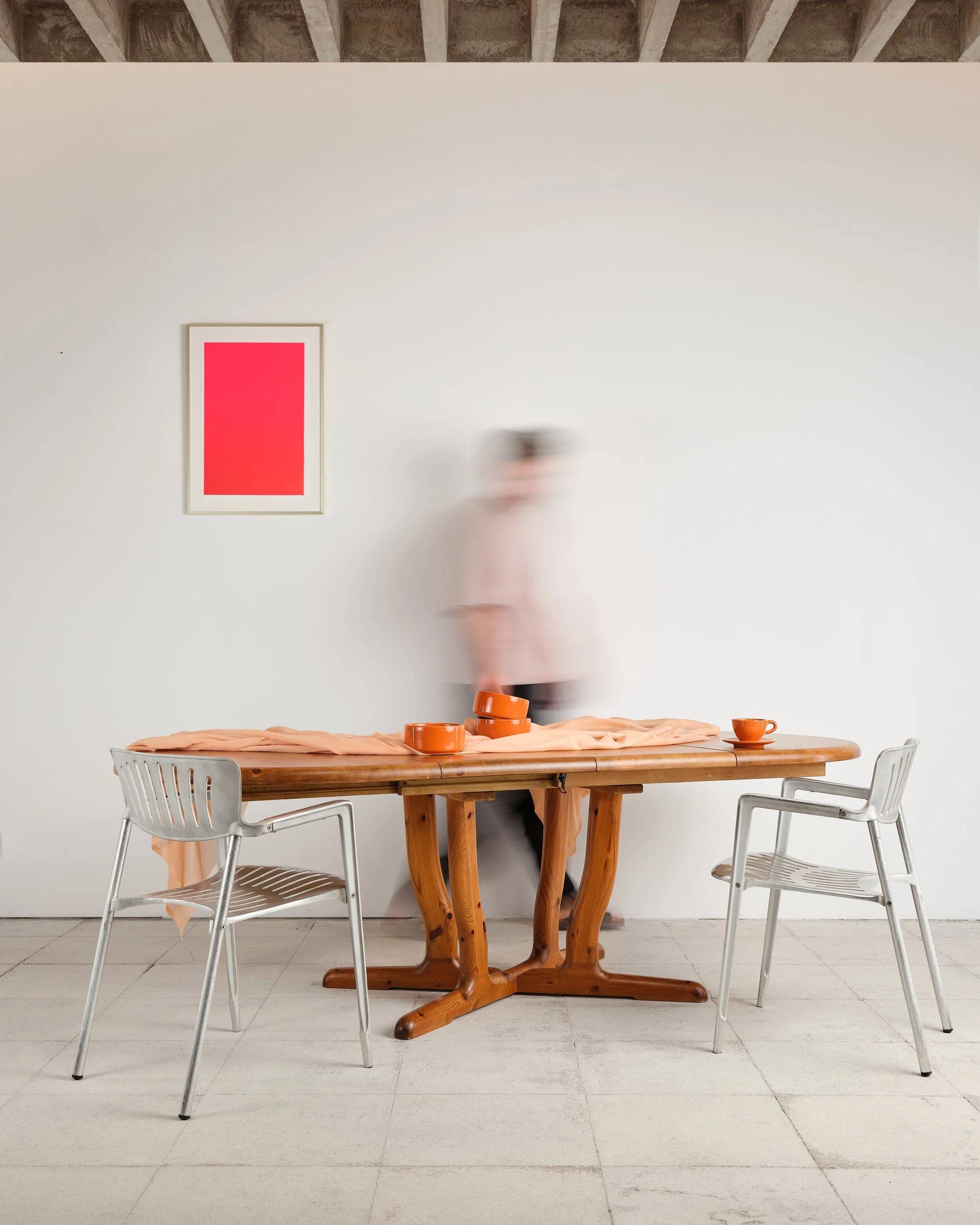 Brutalist extendable table in pine, Rainer Daumiller, Denmark, 1970s.