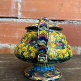 Sweet box with handles, antique caltagirone polychrome ceramic.