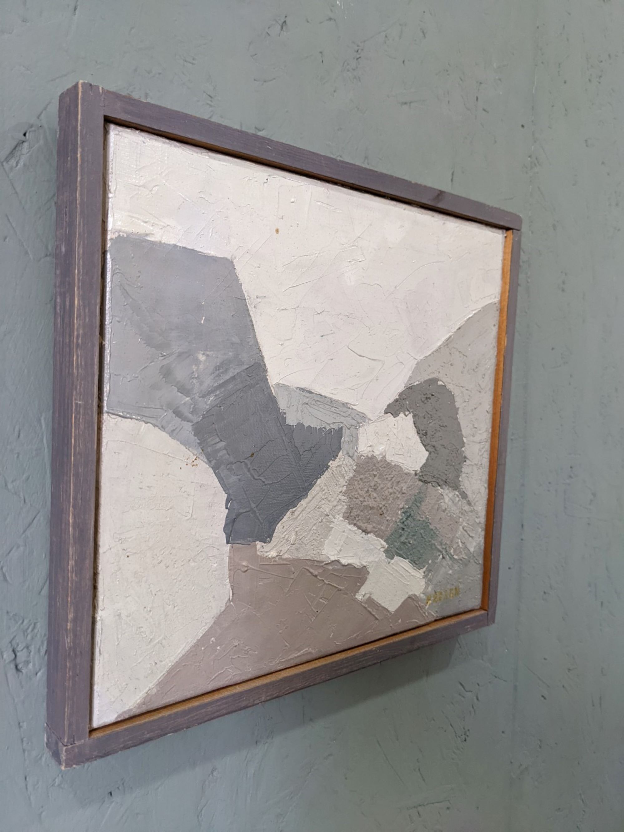 Mid-century modern swedish "alabaster", abstract framed oil painting