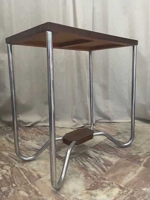 Art Deco pedestal table wood and chrome