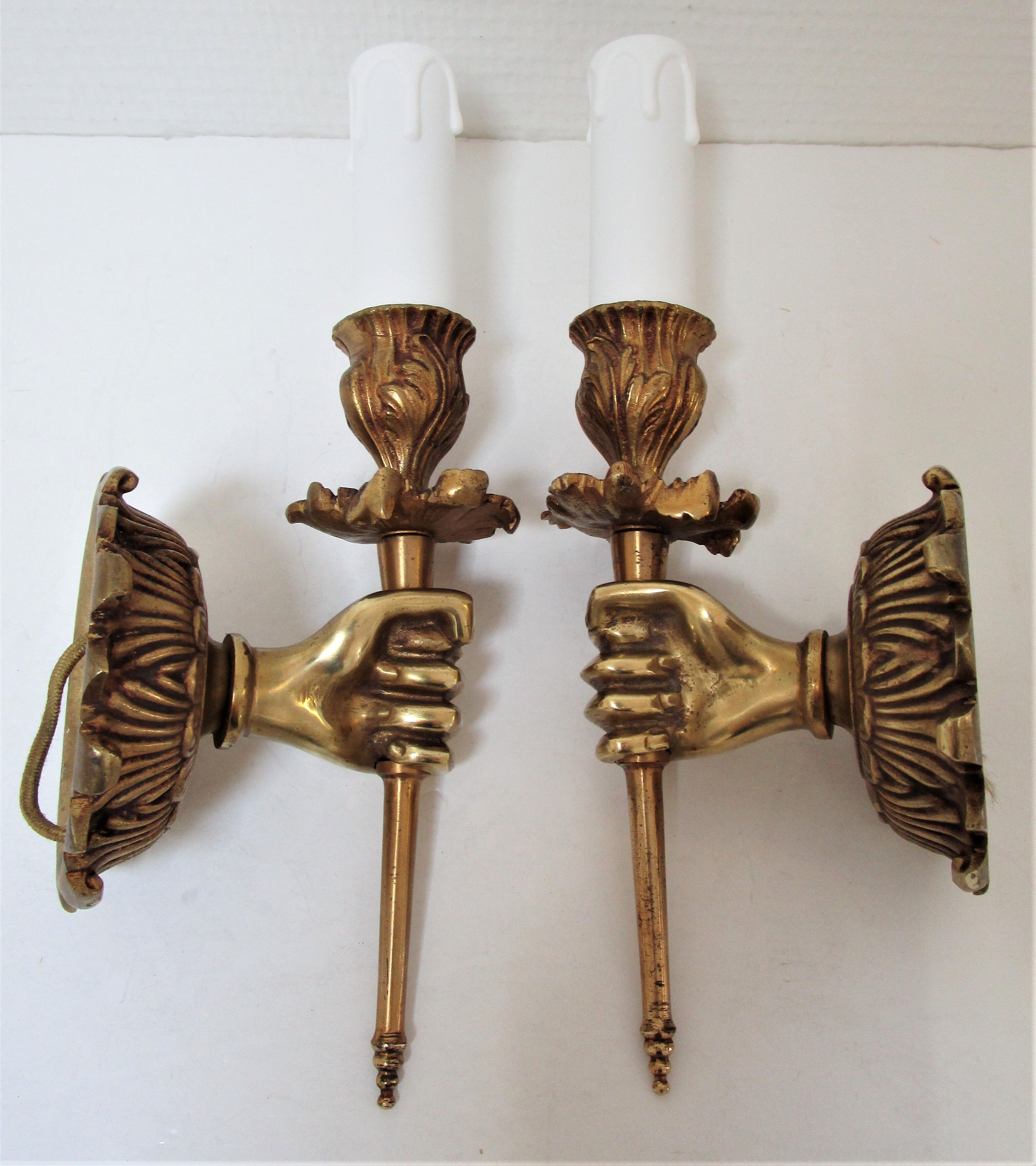 Pair of hand sconces bronze vintage brass