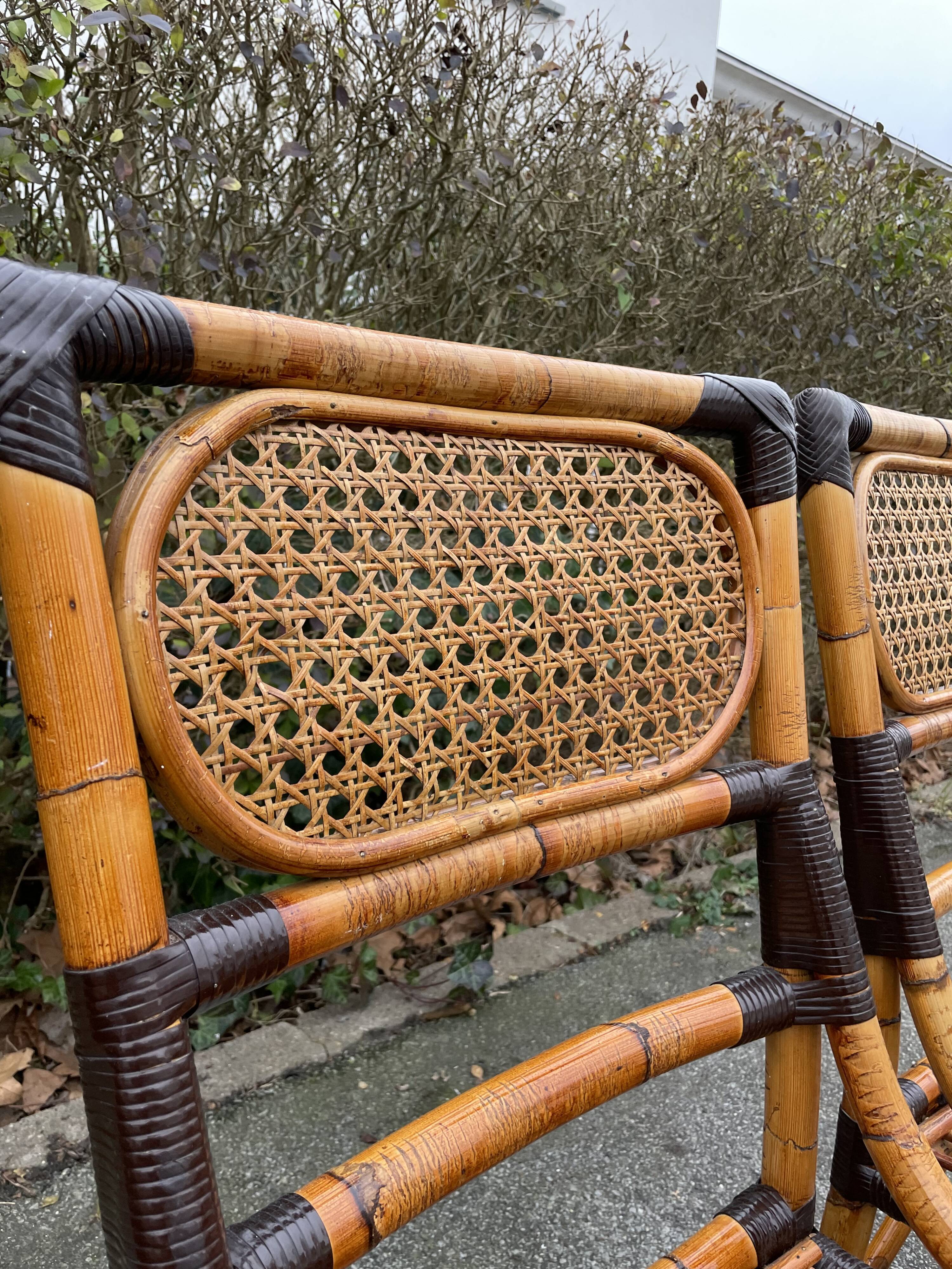 4 chaises en bambou et cannage