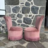 Pair of frog armchairs in pink velvet