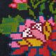 Handwoven summerish floral rug, black background with colorful delicate flowers 152x238cm