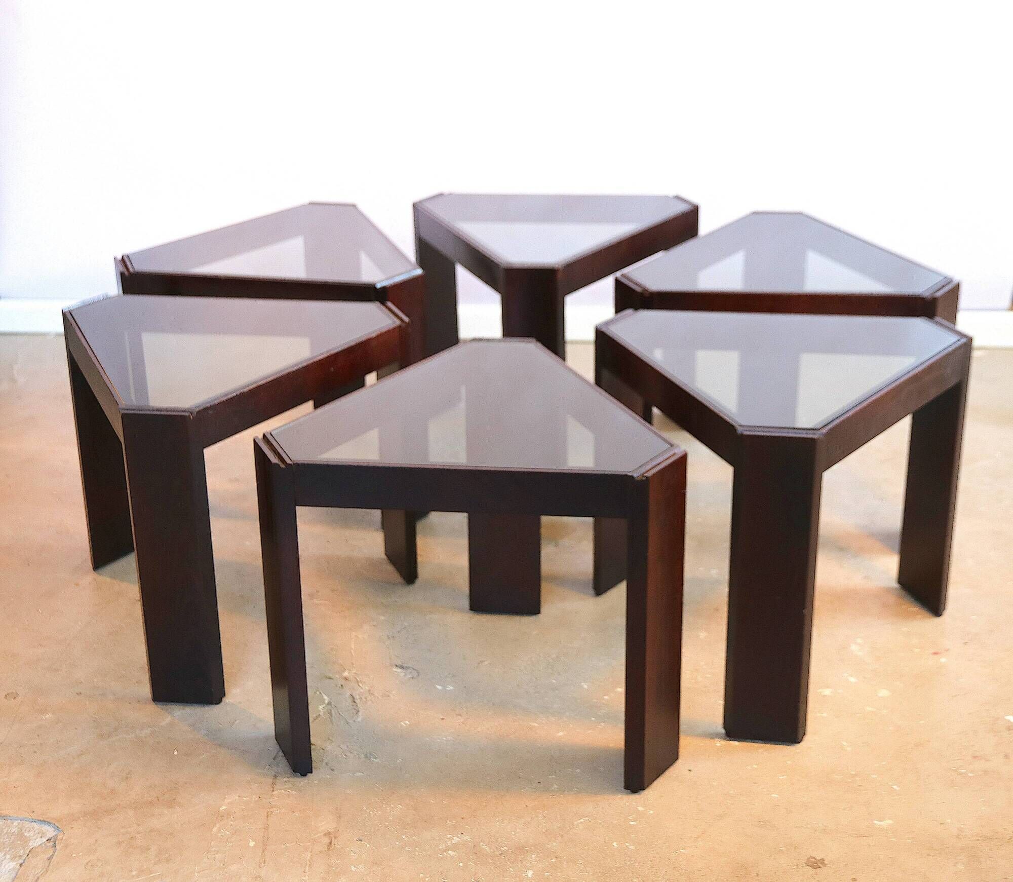 Lot of low tables Porada Arredi 6 modular pieces in wengé wood