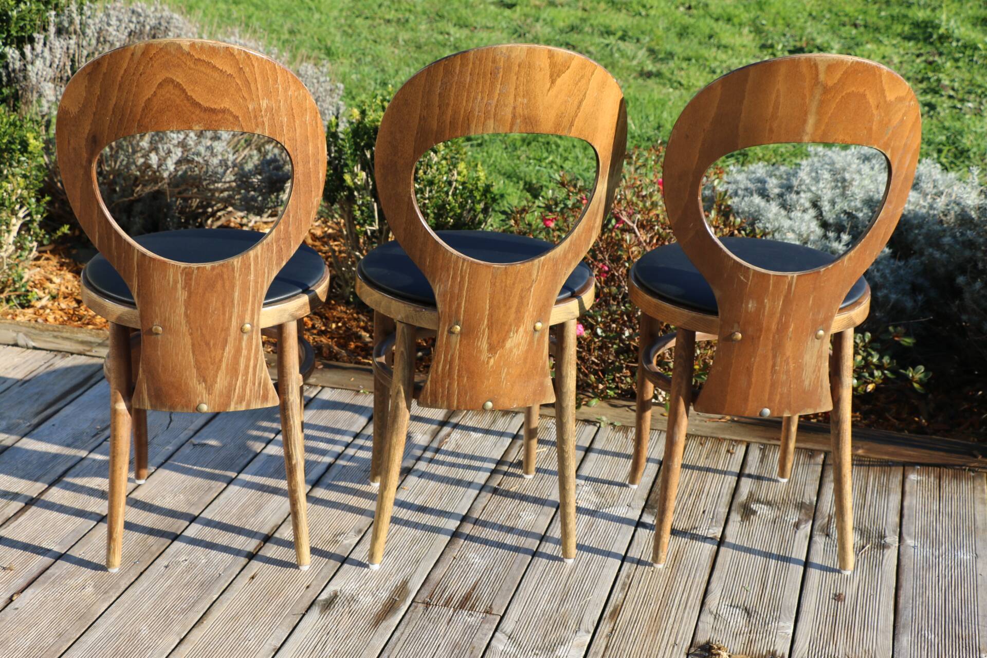 6 BAUMANN seagull chairs dark beech black skai