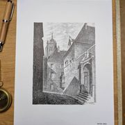 Hôtel-Dieu, Dole, Jura, vintage engraving, printed in 1950.