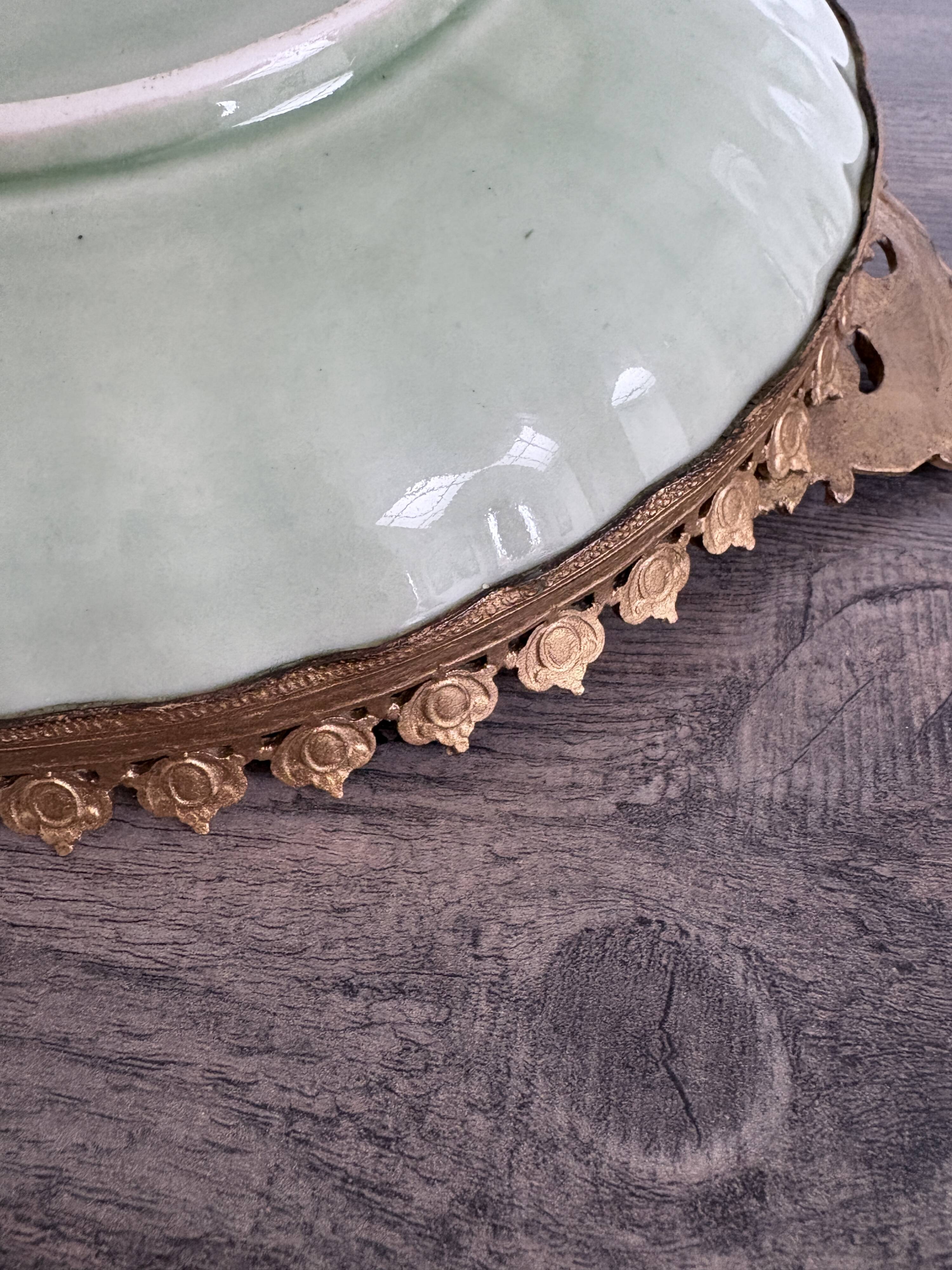 Antique celadon porcelain bowl mounted in gilded bronze, 19th century.
