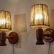 Paire d'applique vintage en bois et corde 1960