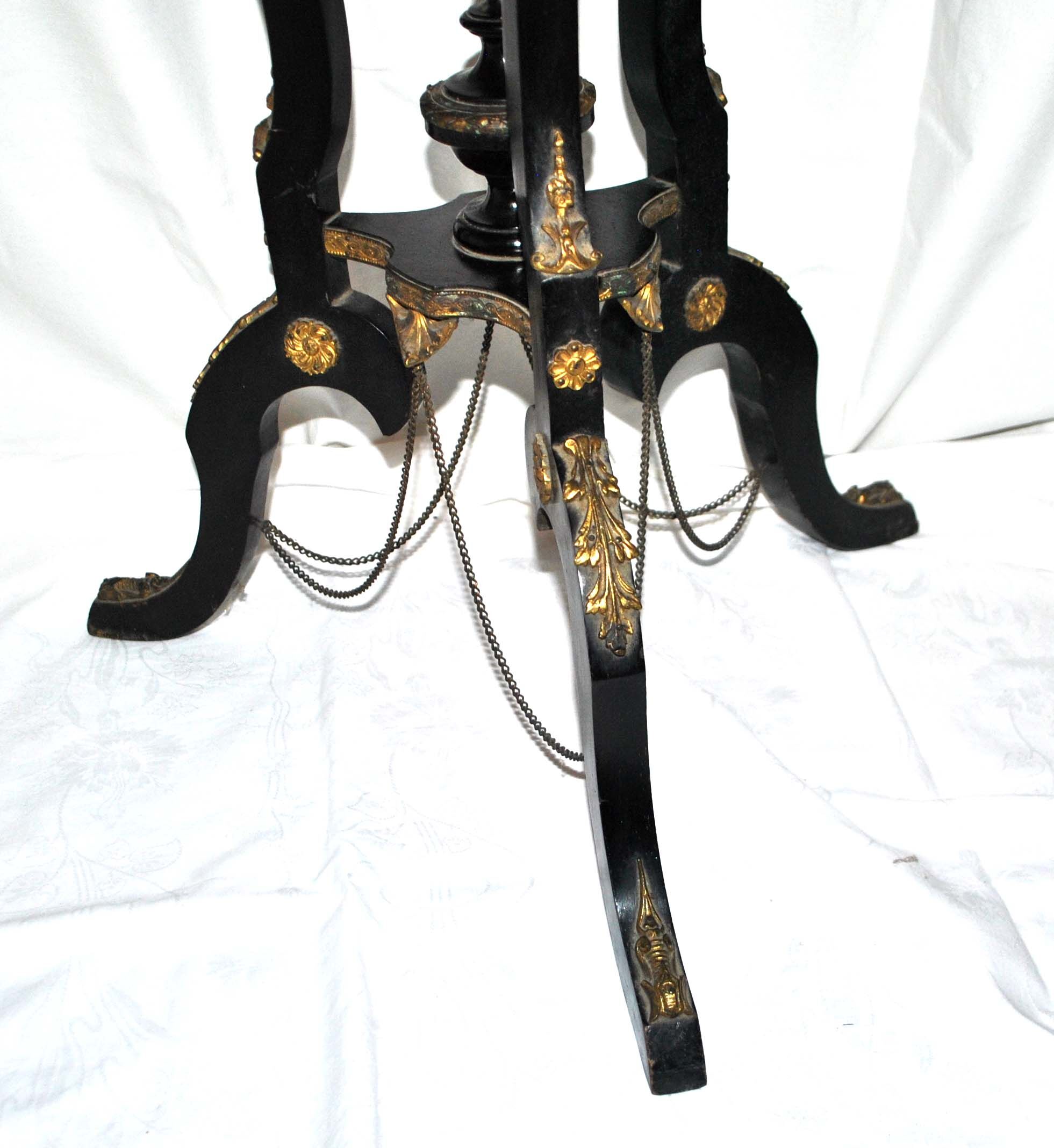 Napoleon III Gueridon Table blackened wood and gilded bronze swan - Mother-of-pearl marquetry top 19th century.