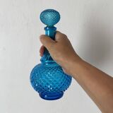 Blue glass carafe made in Belgium from the 60s